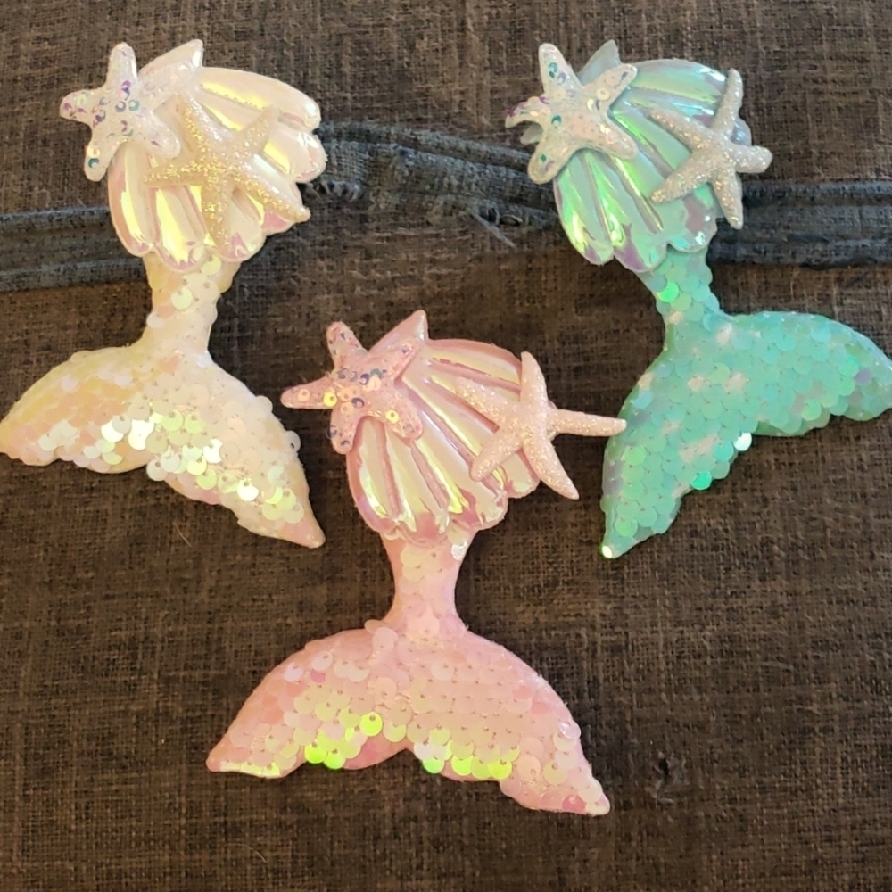 Belors Mermaid Tail Sequins Hair Clips     with Starfish Shell Set of 3